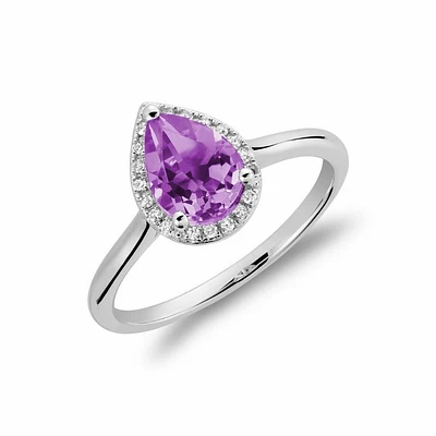 Amethyst & Diamond Pear Shape Ring