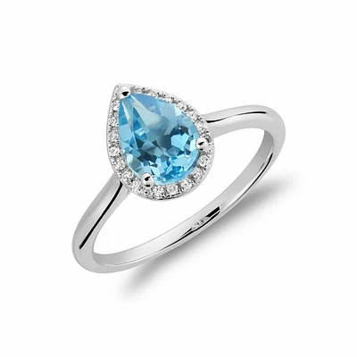 Blue Topaz & Diamond Pear Shape Ring