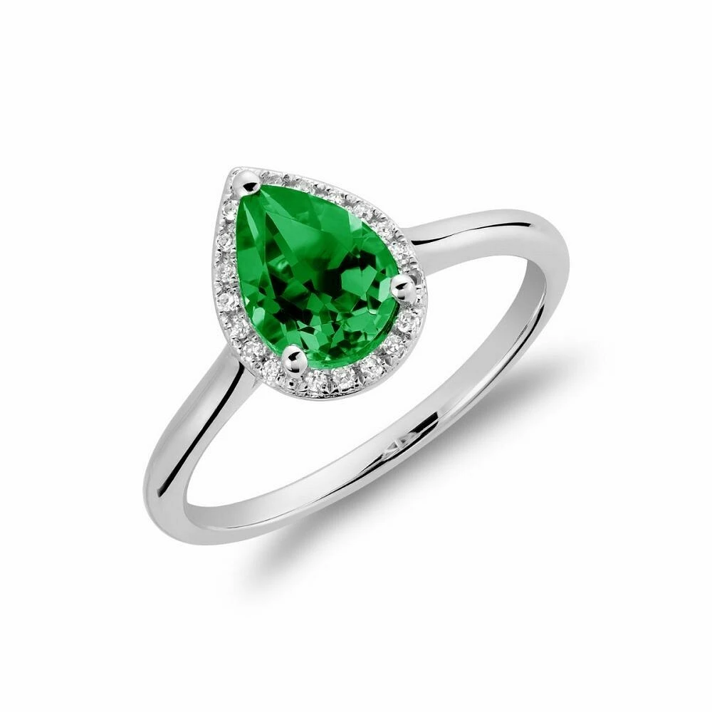 Created Emerald & Diamond Pear Shape Ring