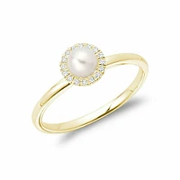 Freshwater Pearl & Diamond Ring 5MM Gold