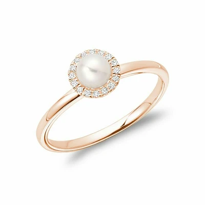 Freshwater Pearl & Diamond Ring 5MM Rose Gold