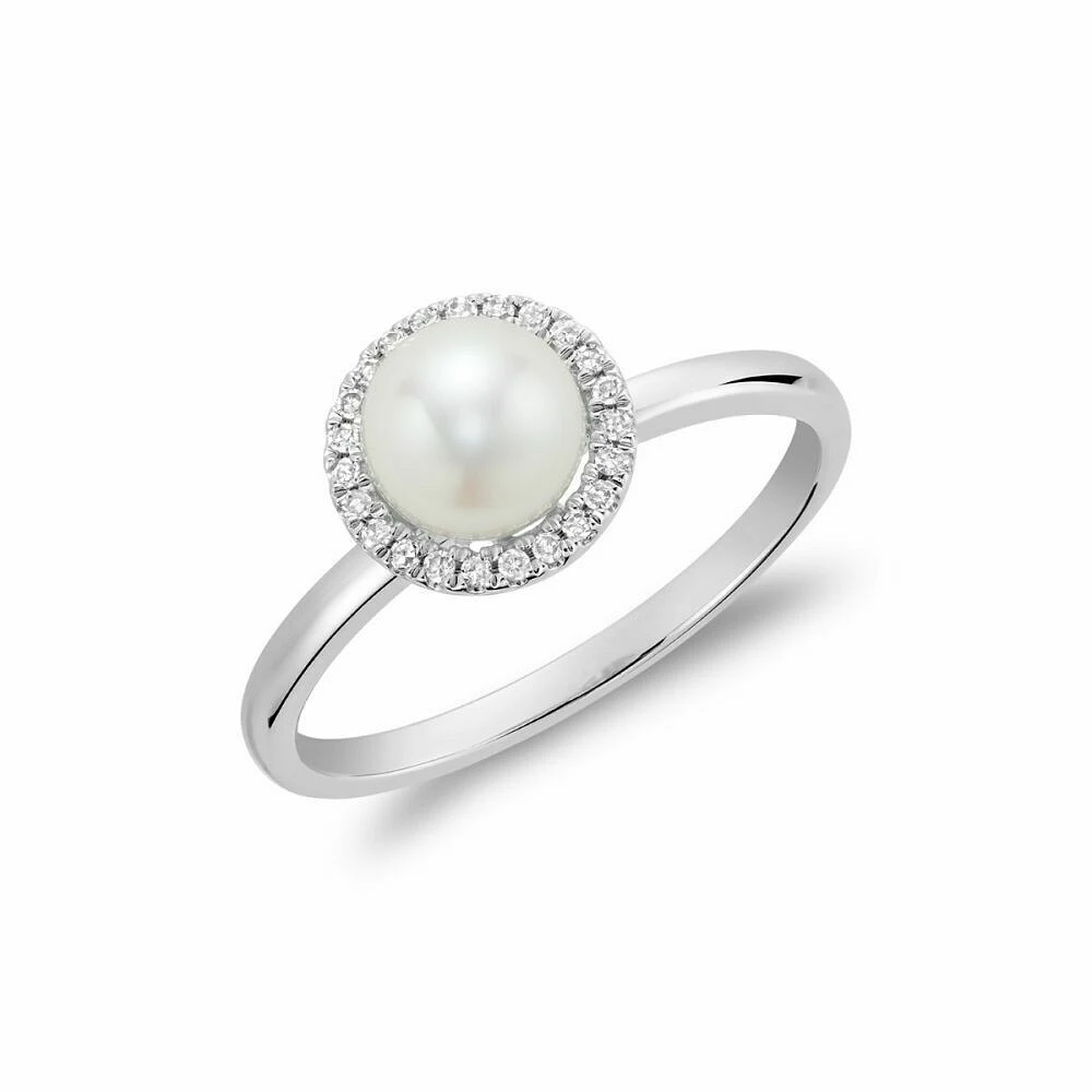 Freshwater Pearl & Diamond Ring 6MM Gold