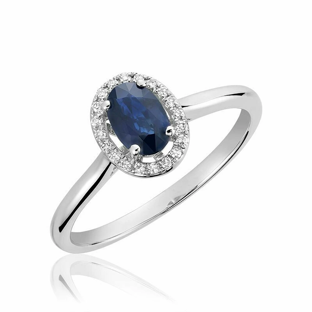 Oval Blue Sapphire & Diamond Halo Ring