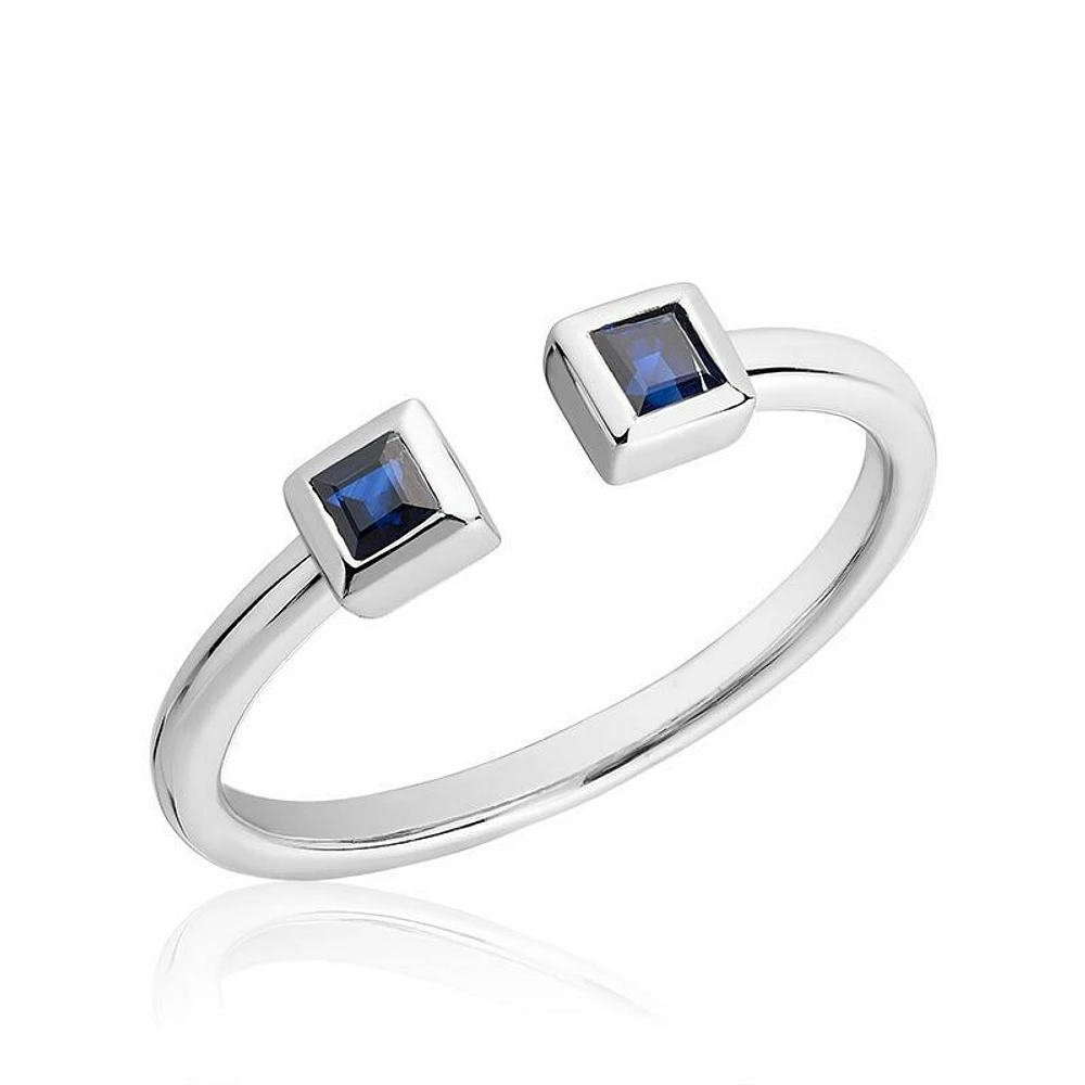 Split Open Shank Blue Sapphire Stone Ring White Gold