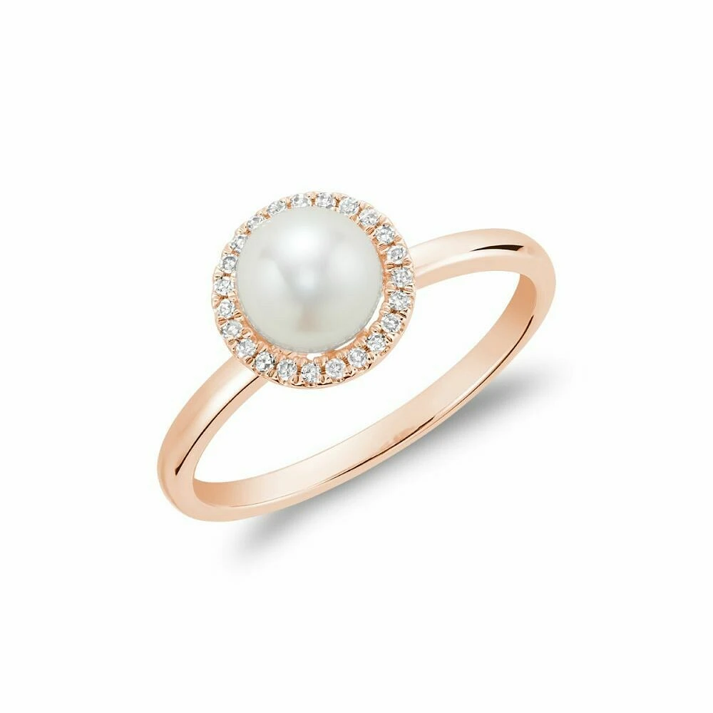 Freshwater Pearl & Diamond Ring 6MM Rose Gold