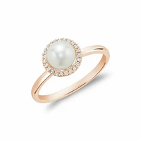 Freshwater Pearl & Diamond Ring 6MM Rose Gold