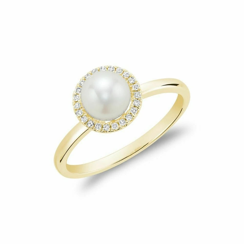 Freshwater Pearl & Diamond Ring 6MM Yellow Gold