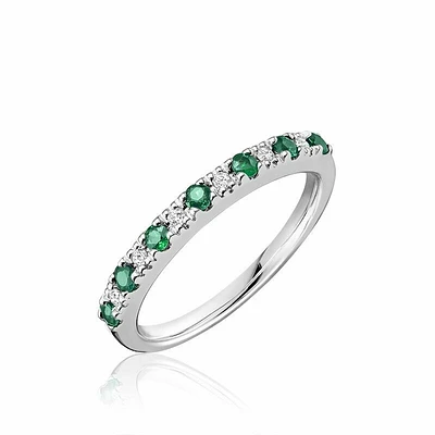 Pave Semi Eternity Emerald & Diamond Ring