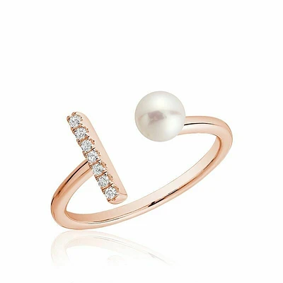 Open Pearl Ring with Diamonds Rose Gold