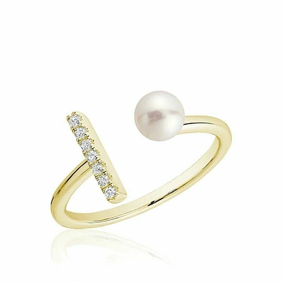 Open Pearl Ring with Diamonds Yellow Gold