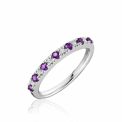 Pave Semi Eternity Amethyst & Diamond Ring