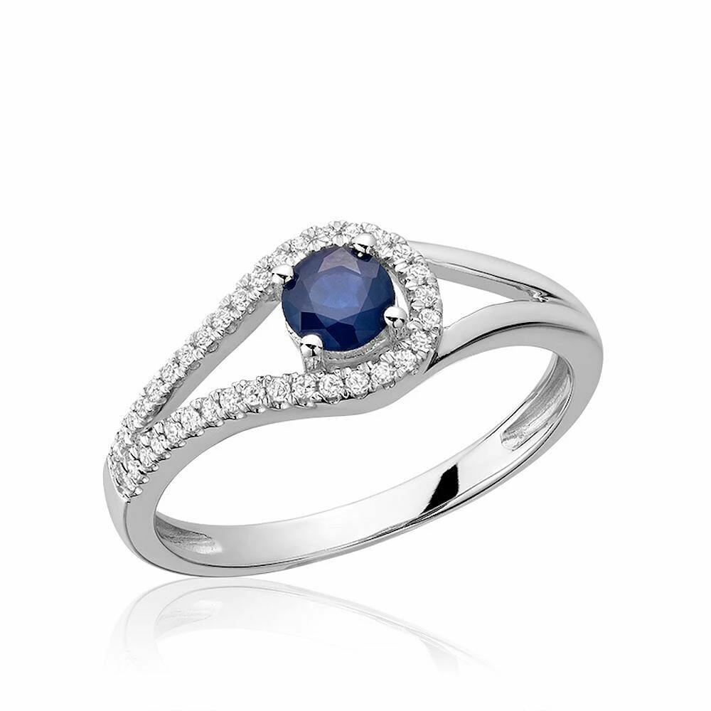 Split Shank Blue Sapphire & Diamond Ring Gold