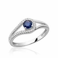 Split Shank Blue Sapphire & Diamond Ring Gold