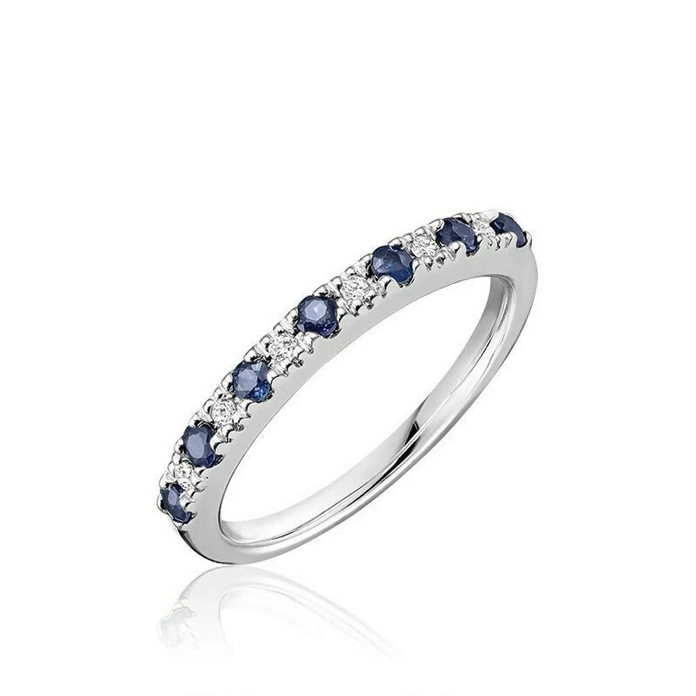 Pave Semi Eternity Blue Sapphire & Diamond Ring