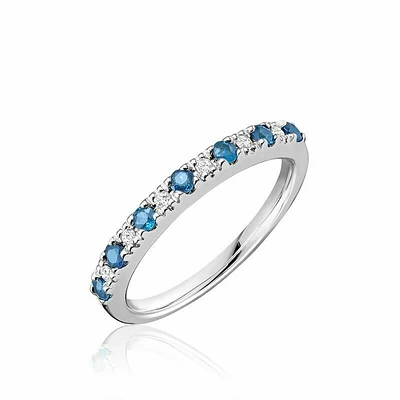 Pave Semi Eternity Blue Topaz & Diamond Ring