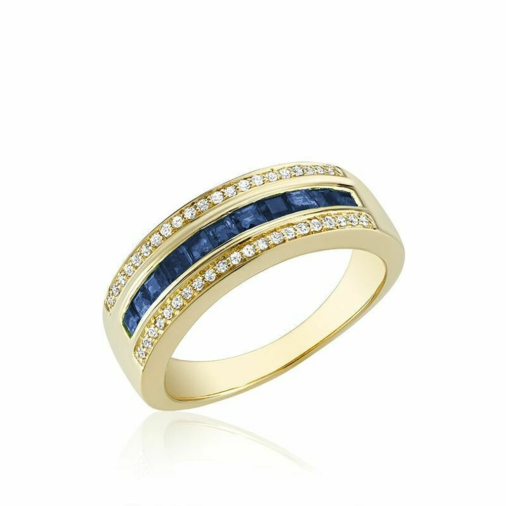 Blue Sapphire & Diamond Ring Yellow Gold