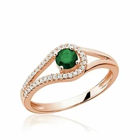 Split Shank Emerald & Diamond Ring Rose Gold