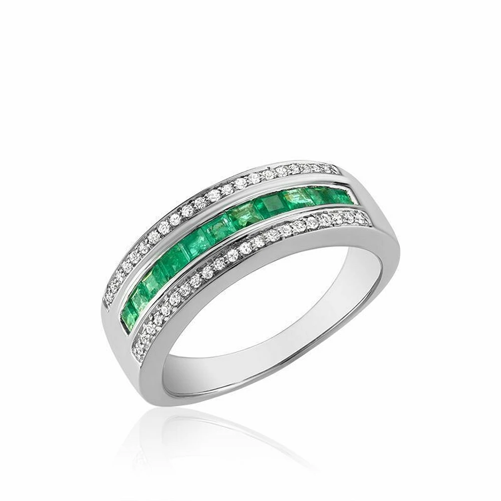 Emerald & Diamond Ring White Gold