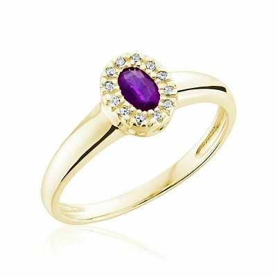 Oval Amethyst & Diamond Halo Ring Yellow Gold