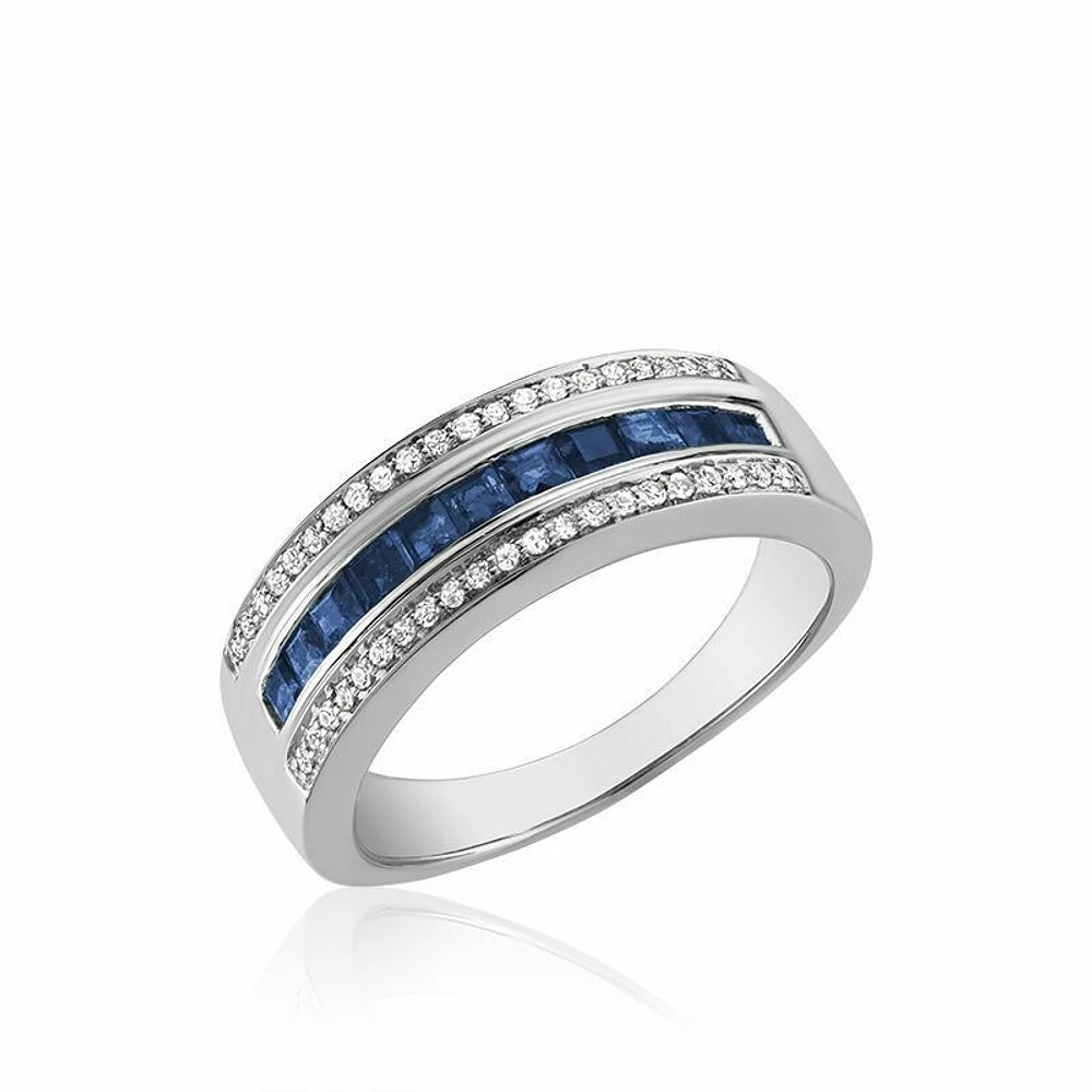 Blue Sapphire & Diamond Ring White Gold