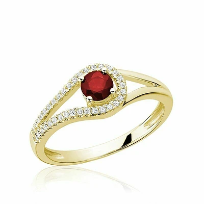 Split Shank Ruby & Diamond Ring Yellow Gold