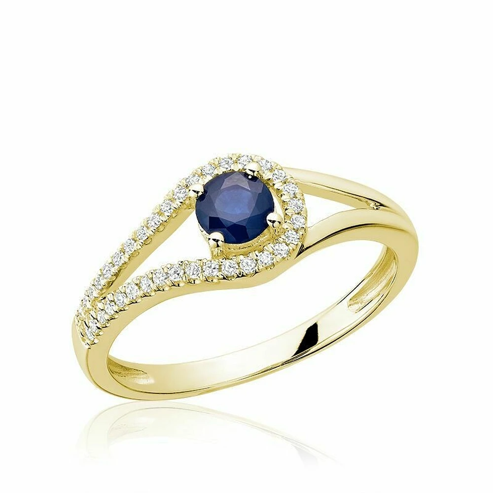 Split Shank Blue Sapphire & Diamond Ring Gold