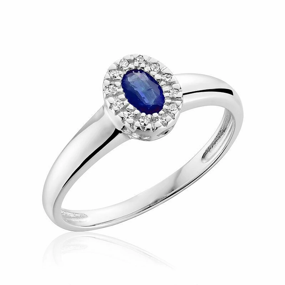 Oval Blue Sapphire & Diamond Halo Ring White Gold