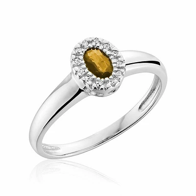 Oval Citrine & Diamond Halo Ring Gold