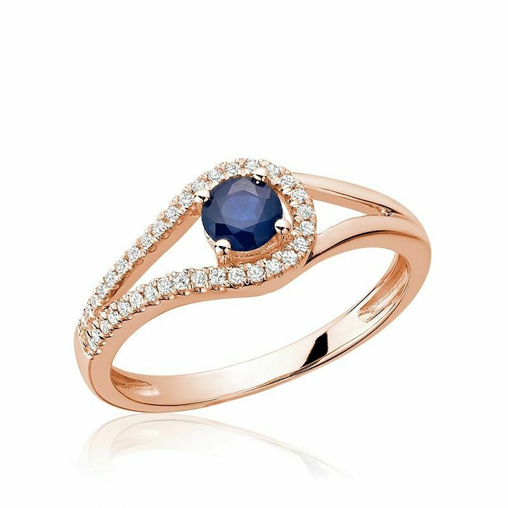 Split Shank Blue Sapphire & Diamond Ring Rose Gold