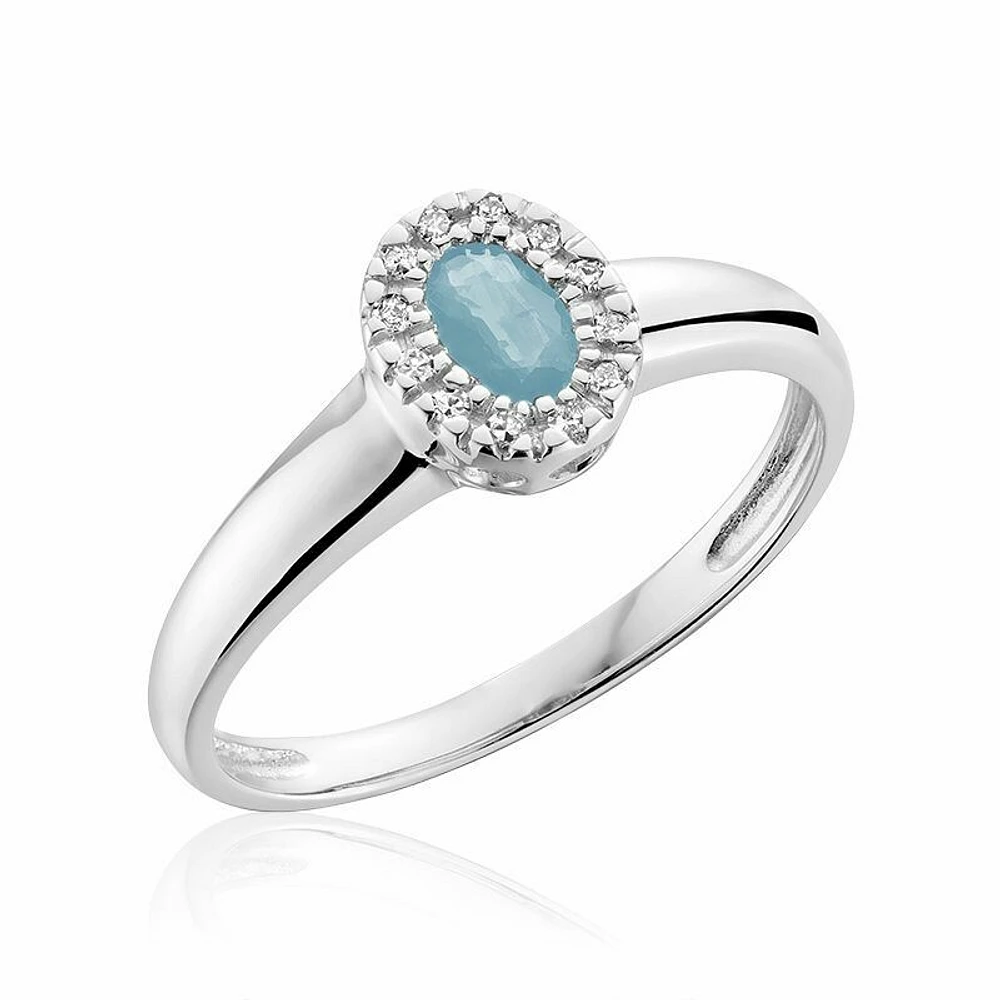 Oval Aquamarine & Diamond Halo Ring White Gold