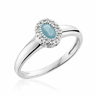 Oval Aquamarine & Diamond Halo Ring White Gold