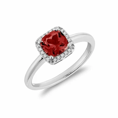 Cushion Cut Ruby & Diamond Halo Ring White Gold