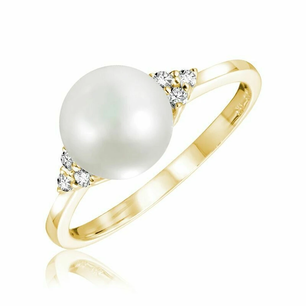 Cultured Freshwater Pearl & Diamond Ring Yellow Gold