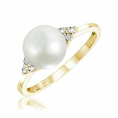 Cultured Freshwater Pearl & Diamond Ring Yellow Gold