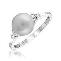 Grey Pearl & Diamond Ring White Gold