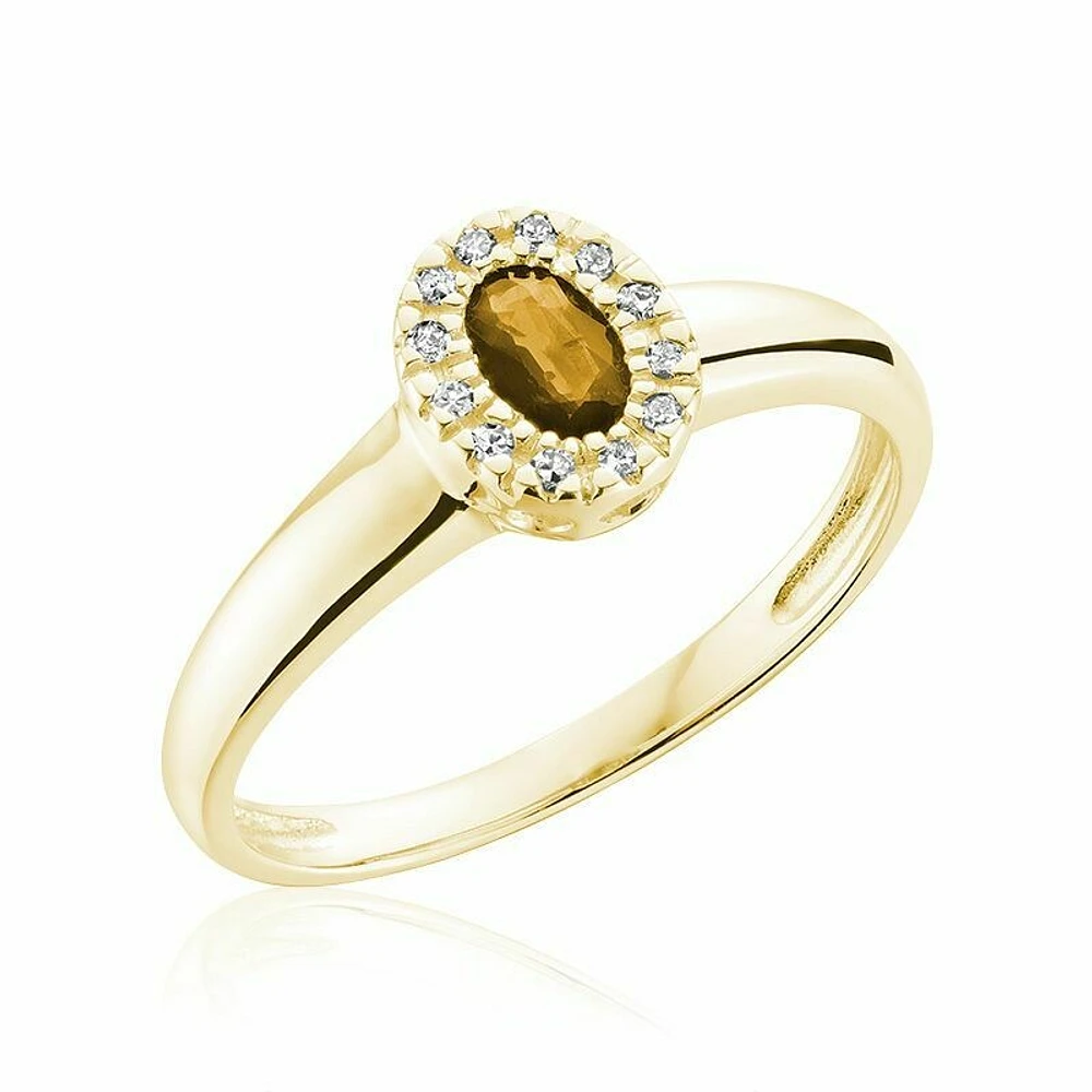 Oval Citrine  & Diamond Halo Ring Yellow Gold