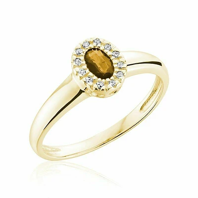 Oval Citrine  & Diamond Halo Ring Yellow Gold