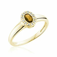 Oval Citrine  & Diamond Halo Ring Yellow Gold