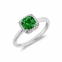 Cushion Cut Emerald & Diamond Halo Ring White Gold