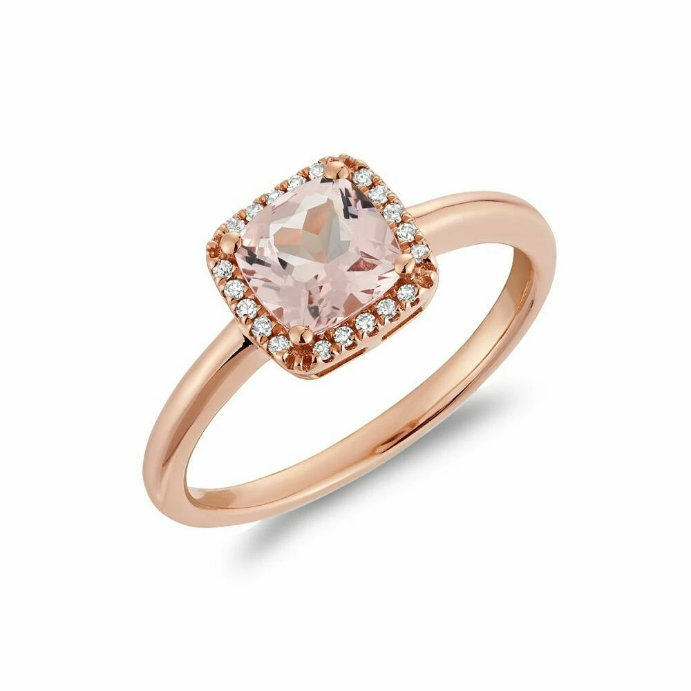 Cushion Cut Morganite & Diamond Halo Ring Rose Gold