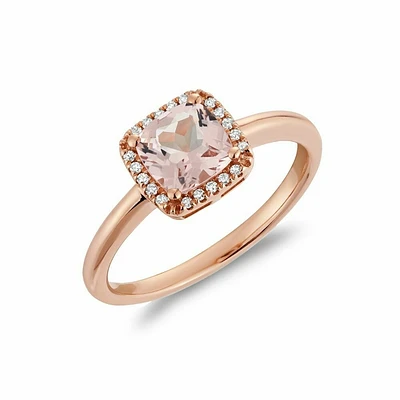 Cushion Cut Morganite & Diamond Halo Ring Rose Gold