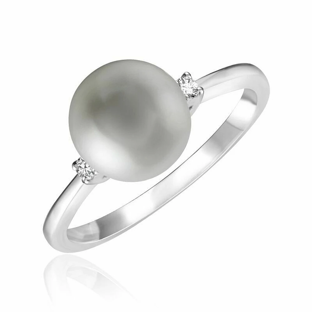 Grey Pearl & Diamond Ring White Gold