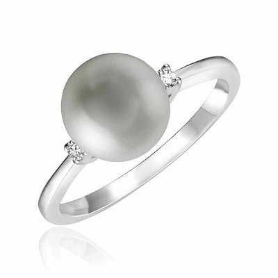 Grey Pearl & Diamond Ring White Gold