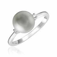 Grey Pearl & Diamond Ring White Gold