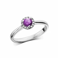 Amethyst & Diamond Halo Ring White Gold