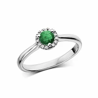 Emerald & Diamond Halo Ring White Gold