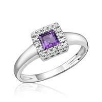 Princess Cut Amethyst & Diamond Halo Ring White Gold