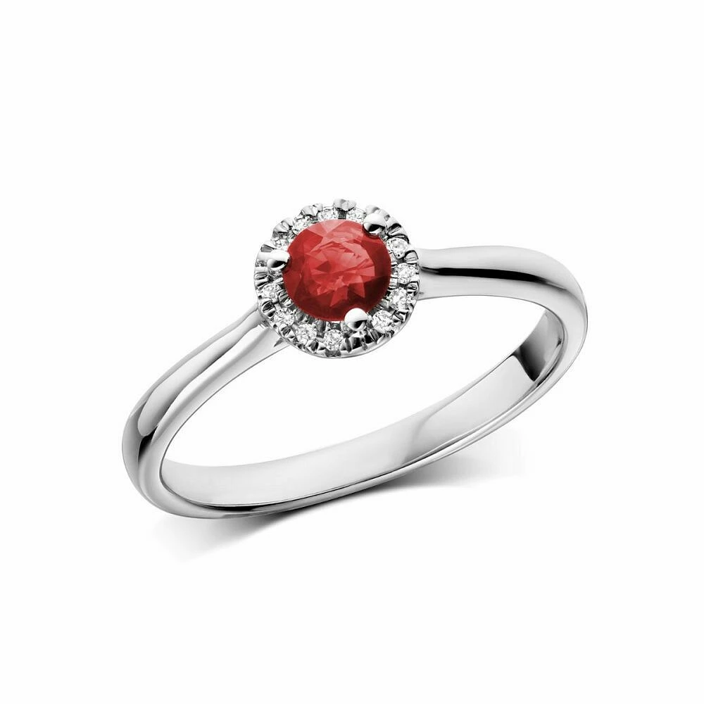 Ruby & Diamond Halo Ring White Gold