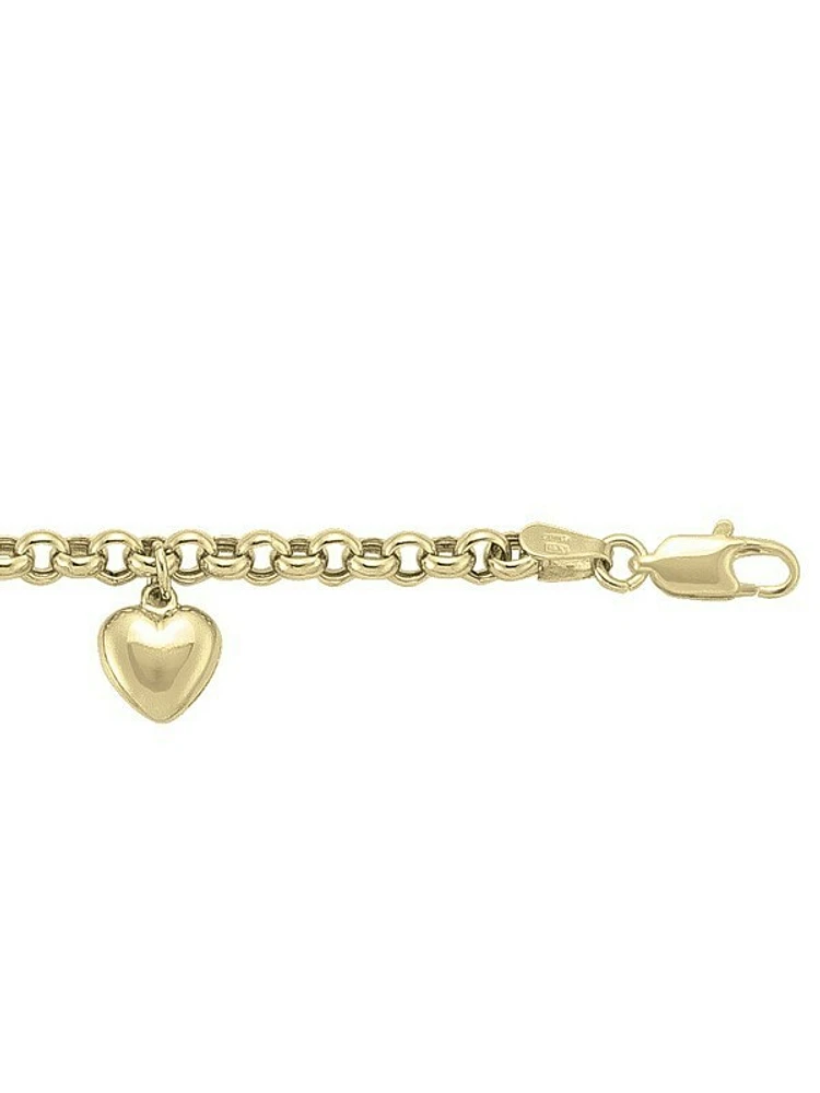 Yellow Gold Hollow Rolo Charm Bracelet 10KT, 14KT & 18KT