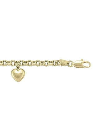 Yellow Gold Hollow Rolo Charm Bracelet 10KT, 14KT & 18KT